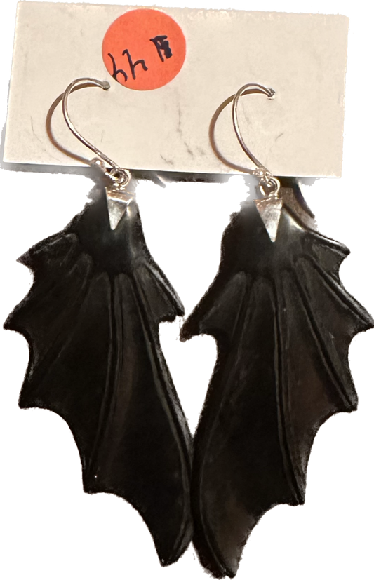 Hand carved Black "Jet" Bat wing earrings